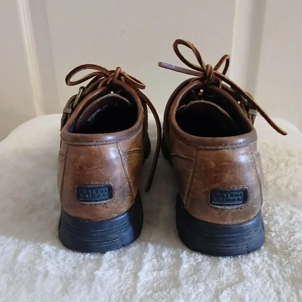 Y2K Vintage Ralph Lauren Brown Leather Buckle Strap Lug Sole Shoes 9 Preppy